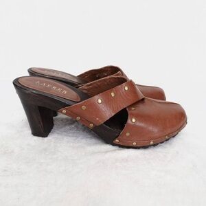 Lauren Ralph Lauren Courtnie Clog Mule Leather Wood